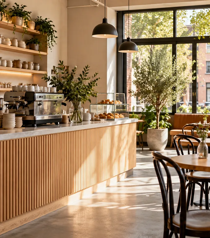 Illustrative small cafe business interior